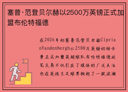 塞普·范登贝尔赫以2500万英镑正式加盟布伦特福德 塞普·范登贝尔赫以2500万英镑正式加盟布伦特福德